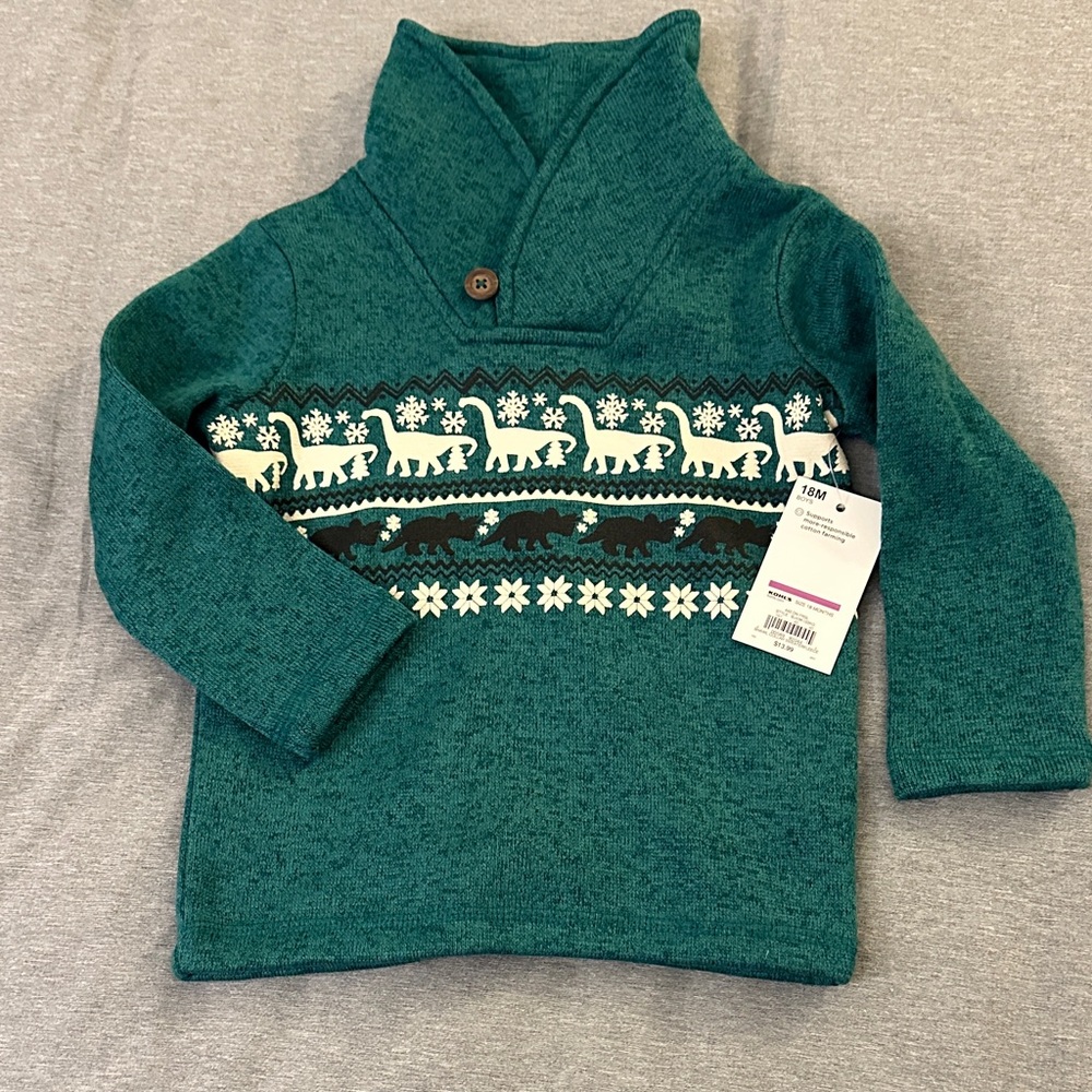 Jumping Beans‎ Green Sweater with Animal Pattern